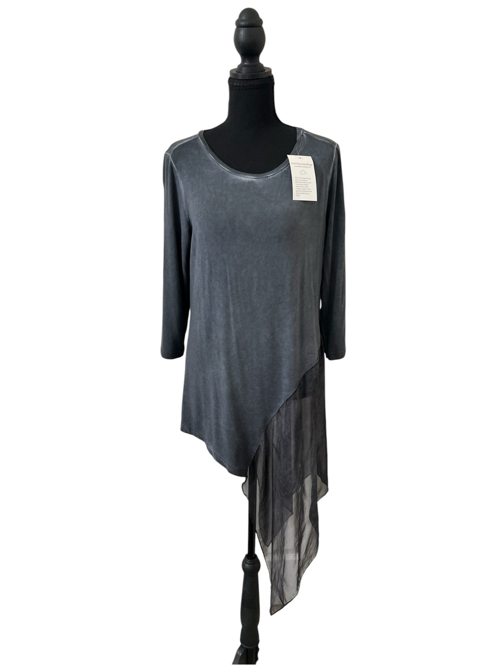 Soft Surroundings Charcoal Gray Asymmetrical Sheer-Hem Tunic